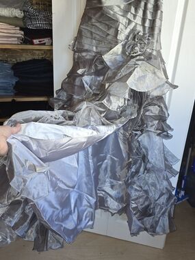 Silver Layered Ruffled Prom Gown